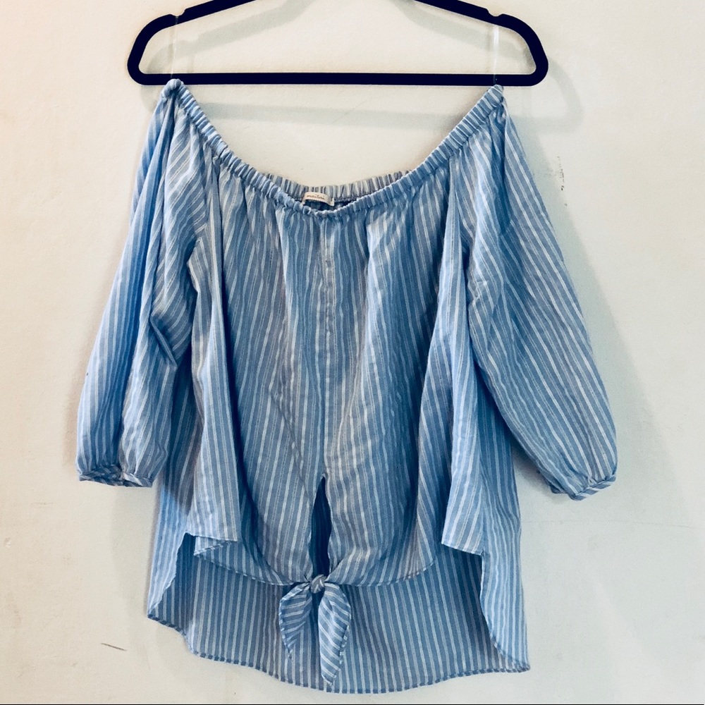 Off the shoulder blue stripped top